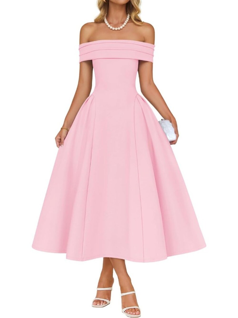Women's Pink Summer 2026 Flowy A Line Semi Formal Off Shoulder Cocktail Dresses